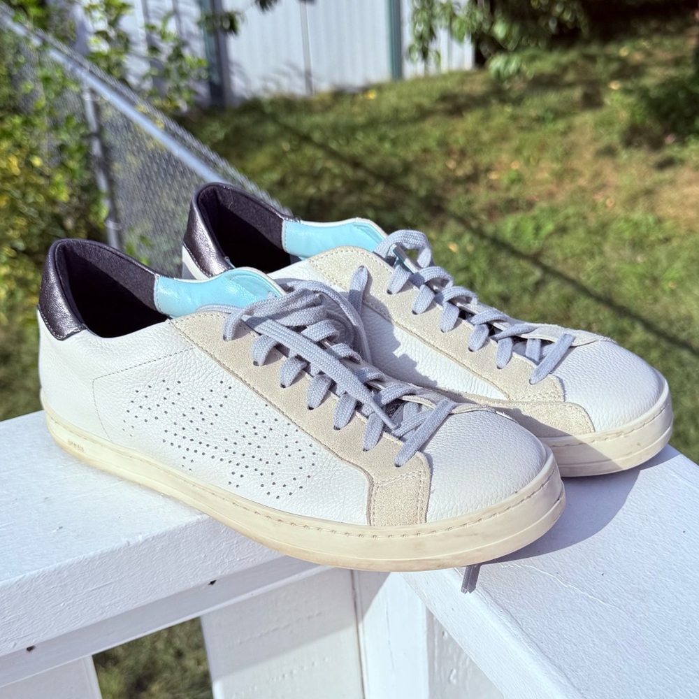 P448 John Leather Low Top Sneakers Shoes Cream White Beige 40EU - 9.5US